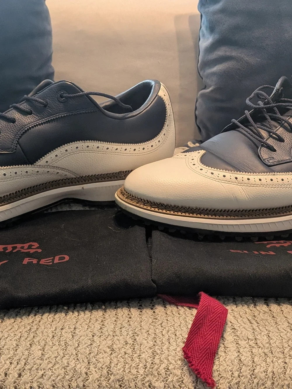 Sunday Red Men's Two-Tone Leather Derby — Navy and Cream
